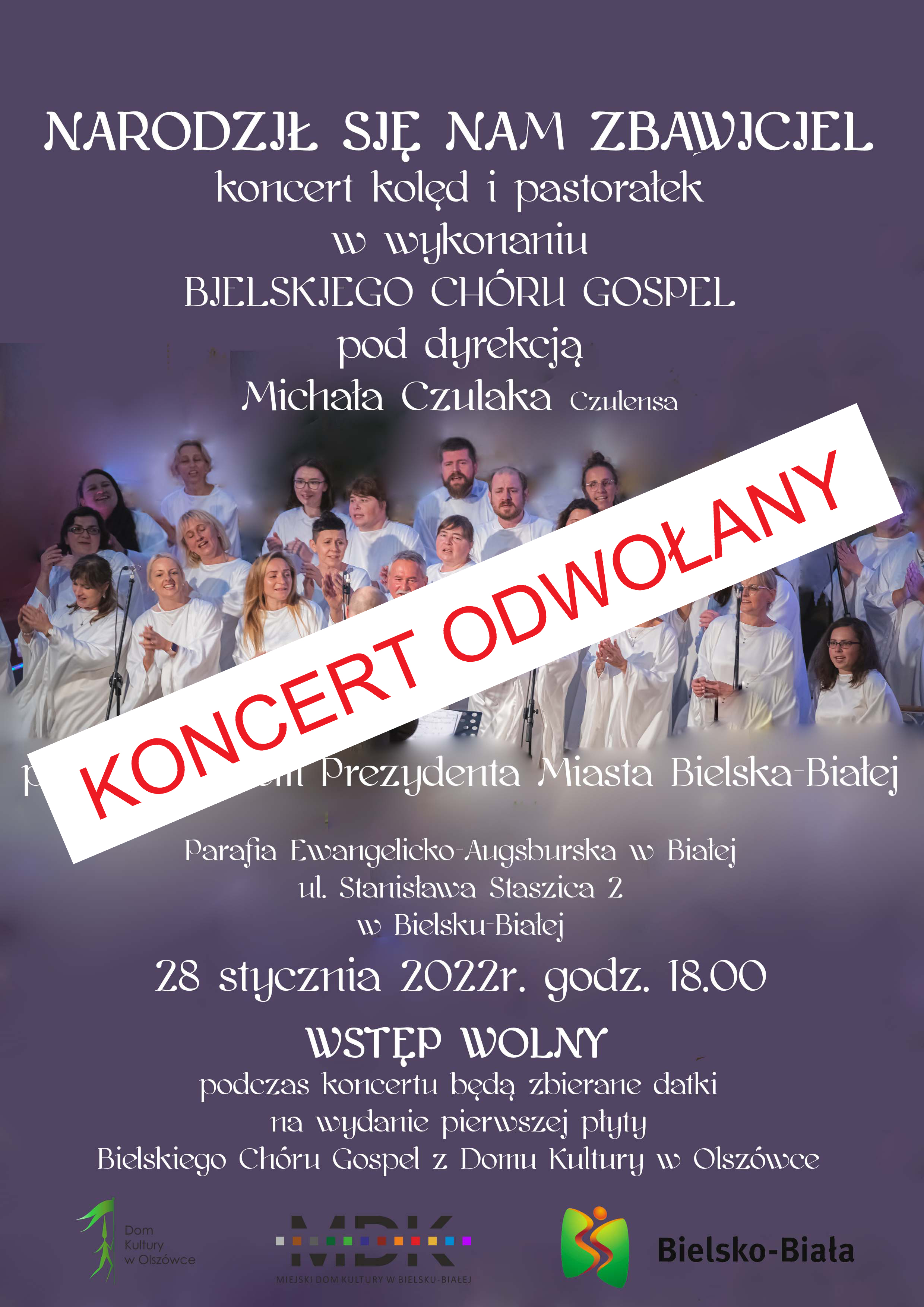  Bielski Chór Gospel: Narodził się nam Zbawiciel - koncert odwołany Na zdjęciu plakat koncertu