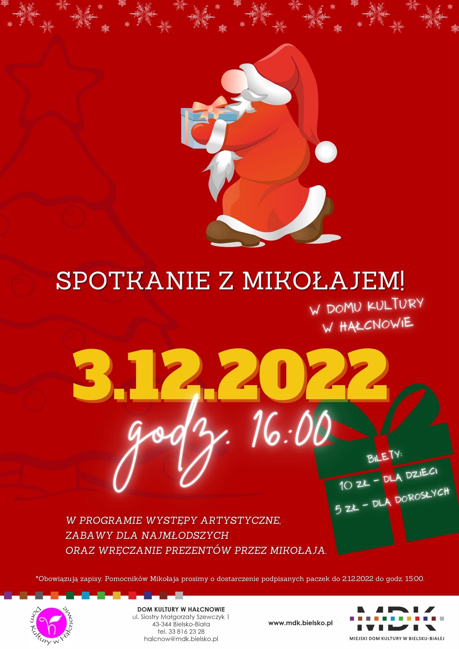  Spotkanie z Mikołajem w DK w Hałcnowie Na zdjęciu plakat